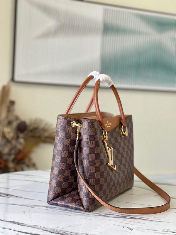 Louis Vuitton Riverside in Damier Ébène e Pelle di Vitello Ciliegia